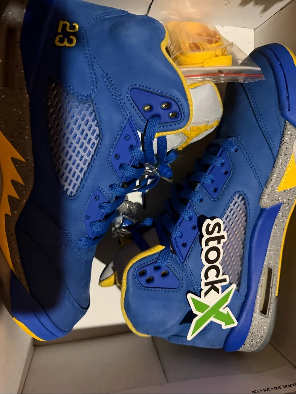 Jordan Retro 5 Laney Varsity Royal Blue and Yellow Sneakers